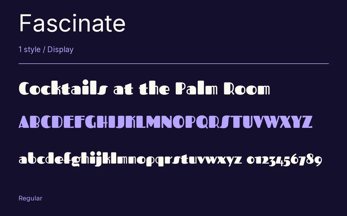 Fascinate type specimen with letters and figures