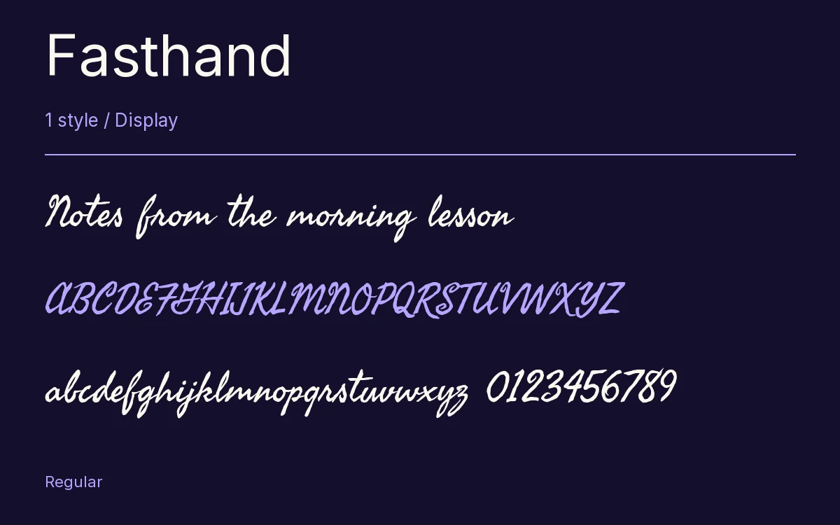 Fasthand type specimen with letters and figures