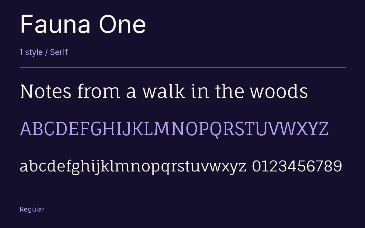 Fauna One type specimen with letters and figures
