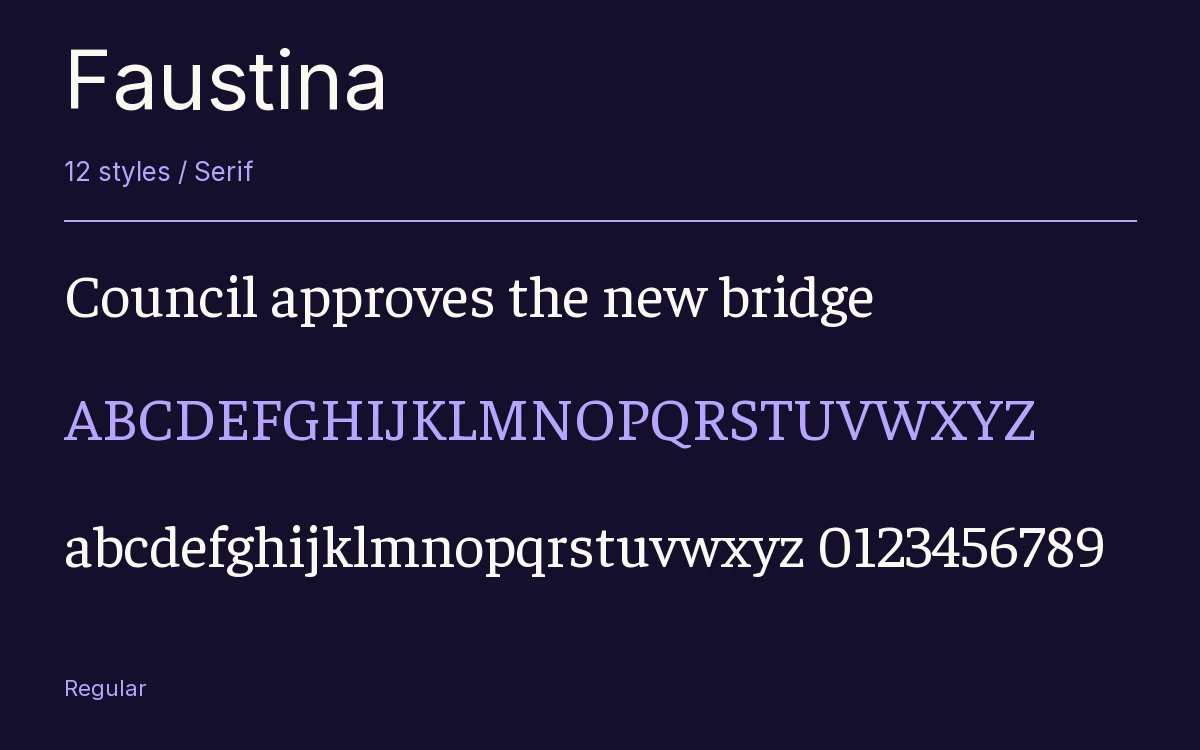 Faustina type specimen with letters and figures