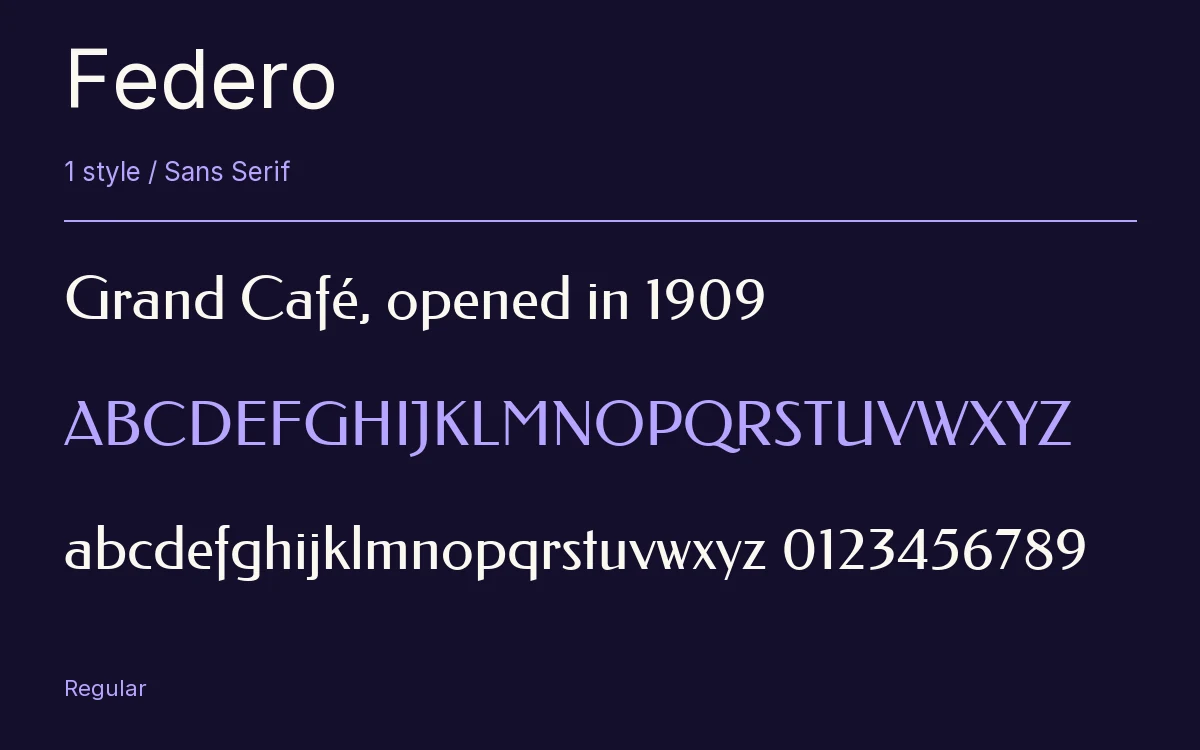 Federo type specimen with letters and figures