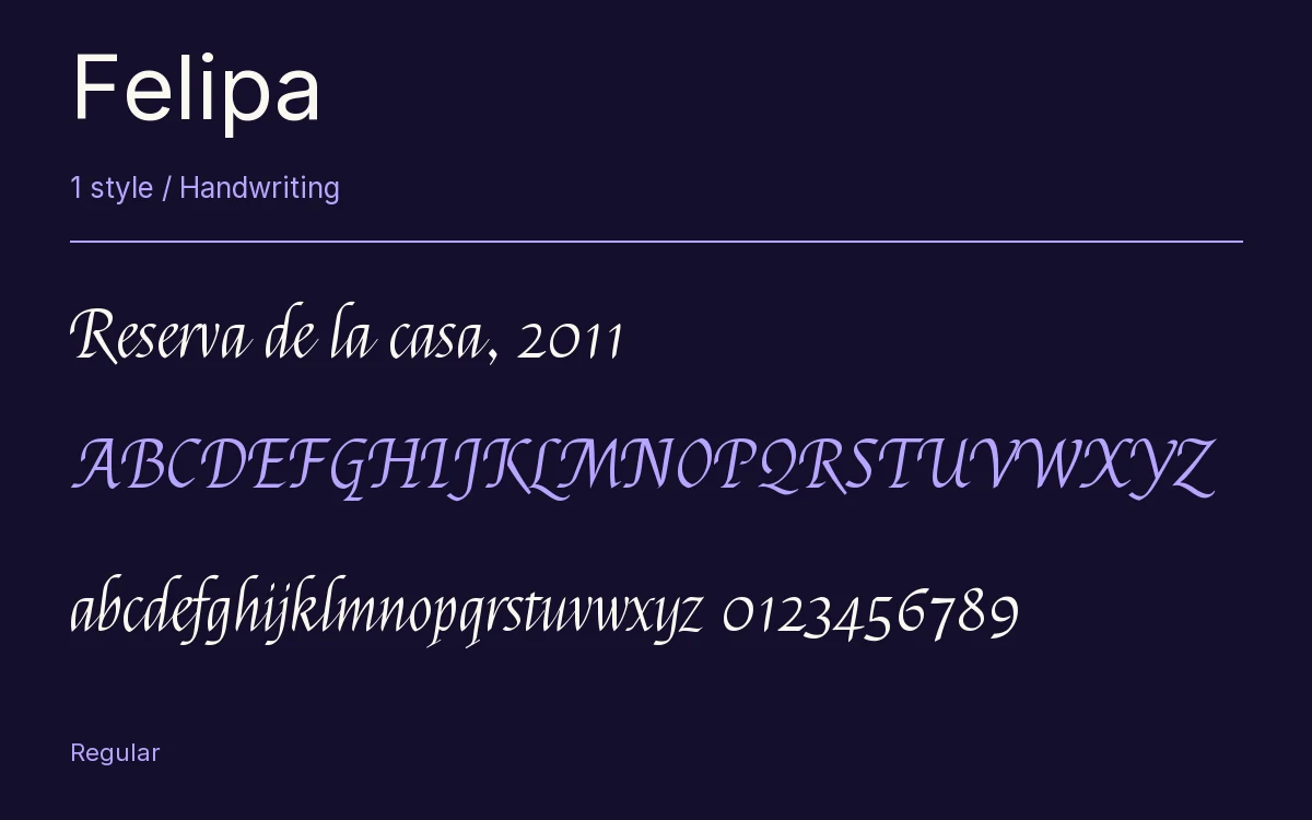 Felipa type specimen with letters and figures
