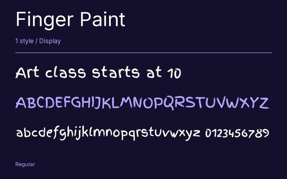 Finger Paint type specimen with letters and figures