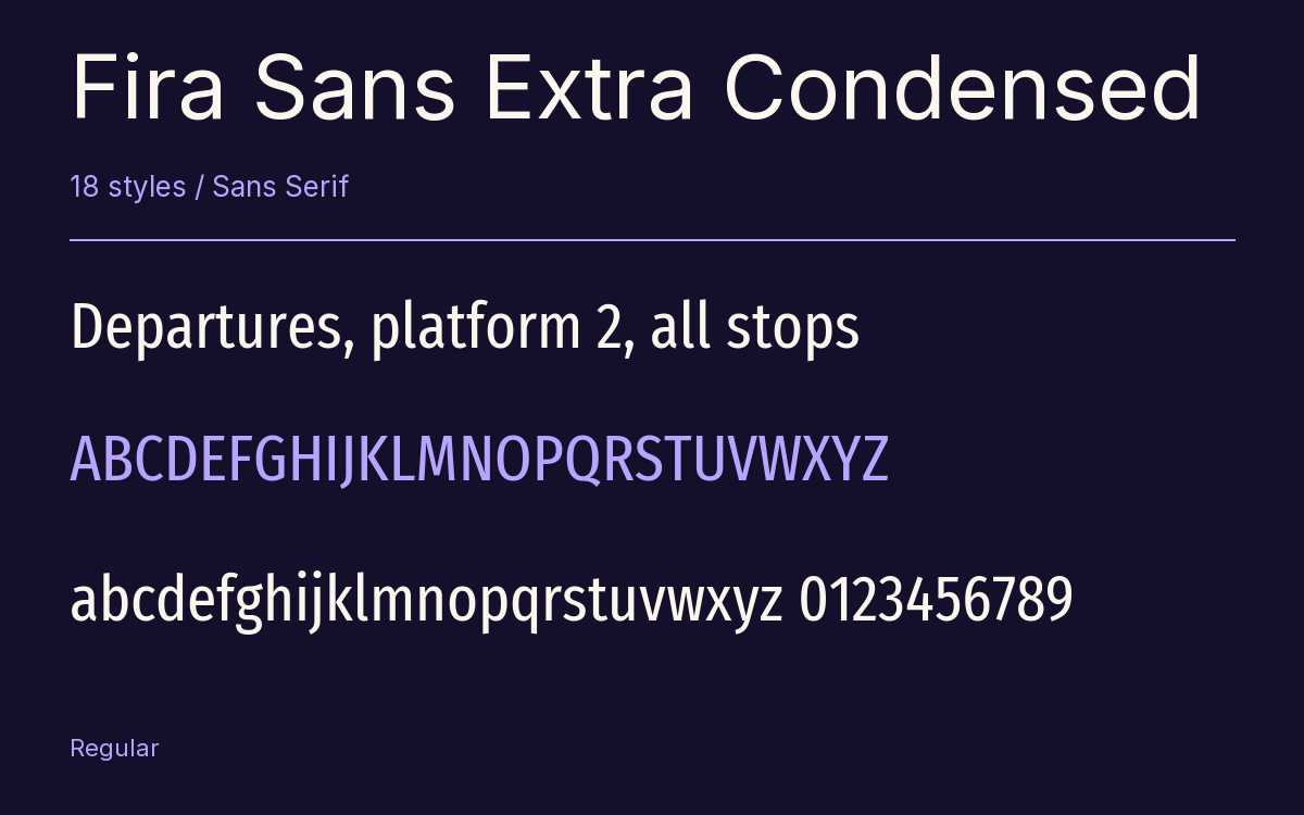 Fira Sans Extra Condensed type specimen with letters and figures