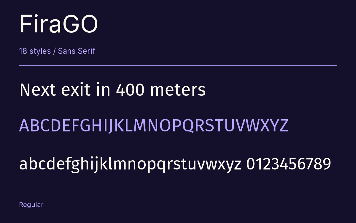 FiraGO type specimen with letters and figures