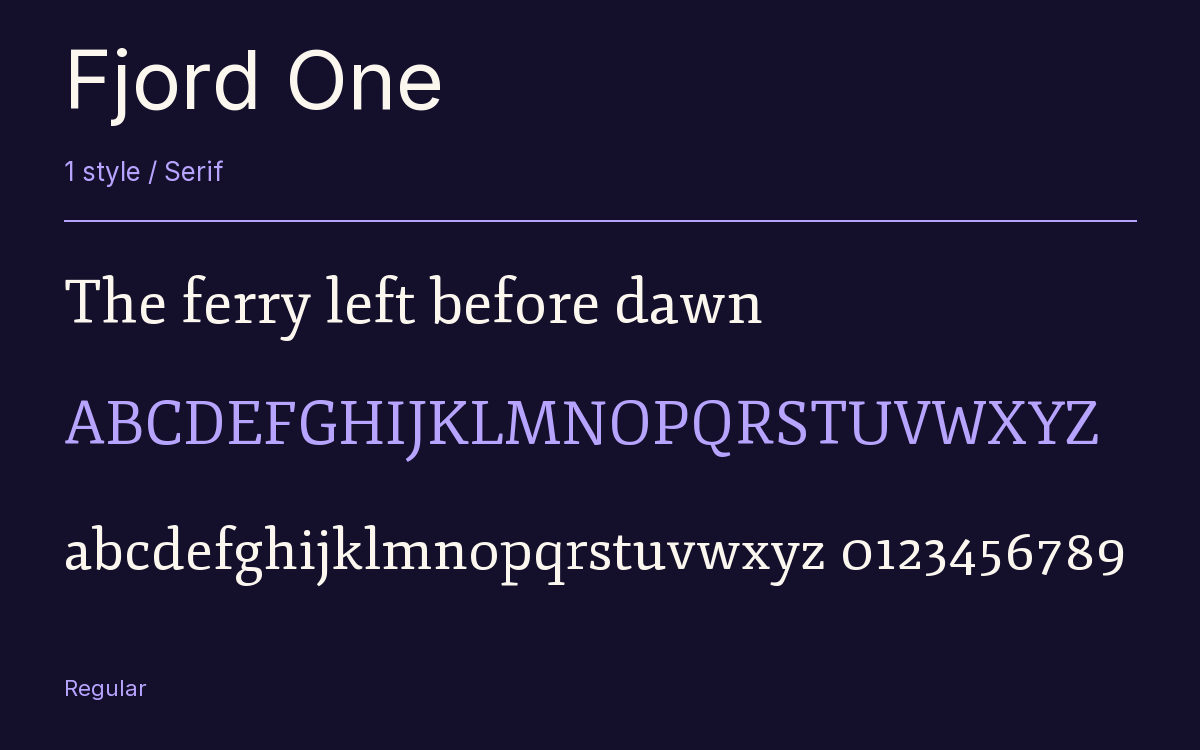 Fjord One type specimen with letters and figures