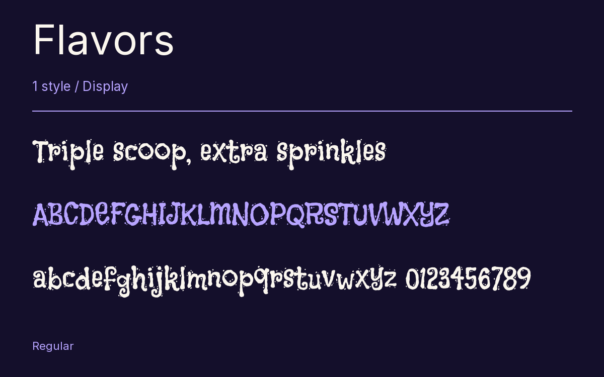Flavors type specimen with letters and figures