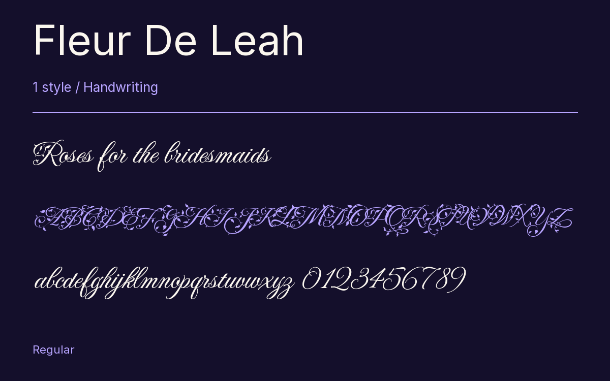 Fleur De Leah type specimen with letters and figures