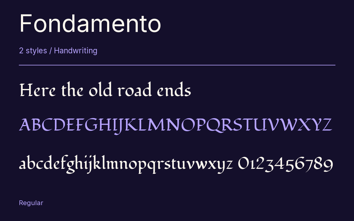 Fondamento type specimen with letters and figures