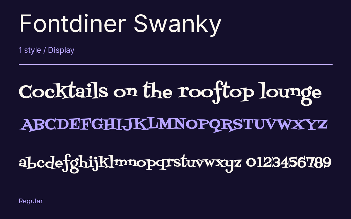 Fontdiner Swanky type specimen with letters and figures