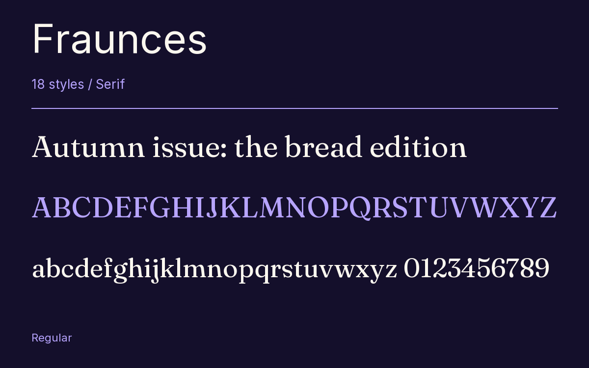 Fraunces type specimen with letters and figures