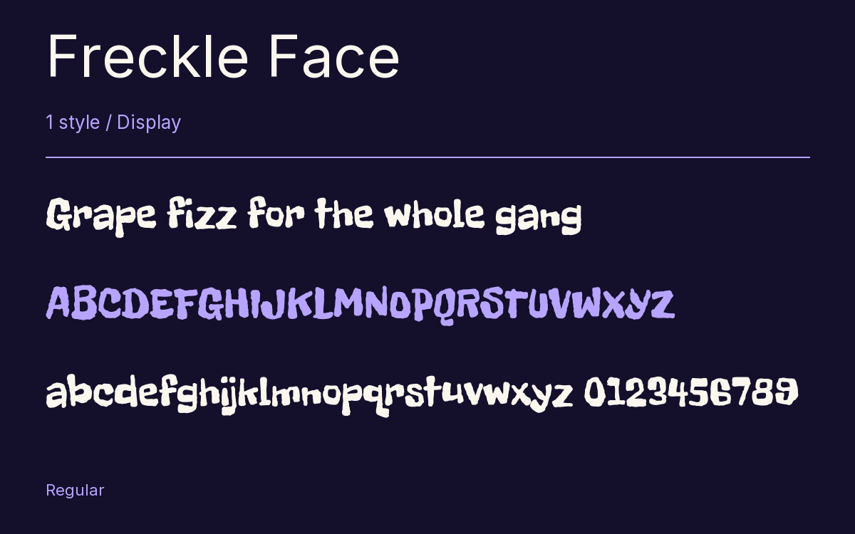Freckle Face type specimen with letters and figures