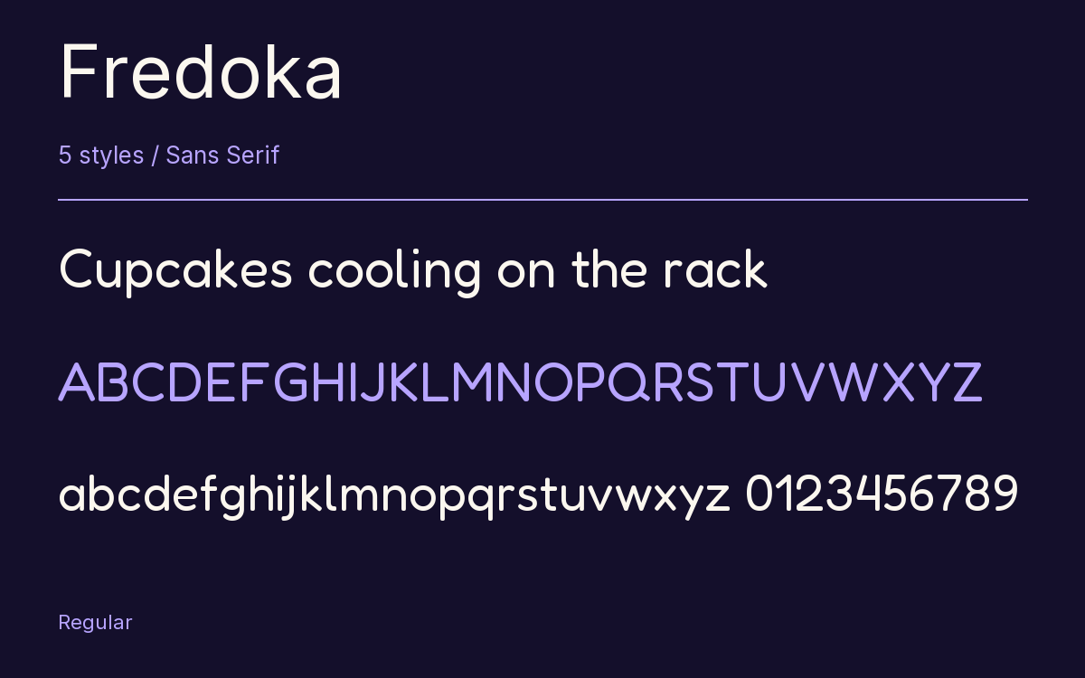 Fredoka type specimen with letters and figures