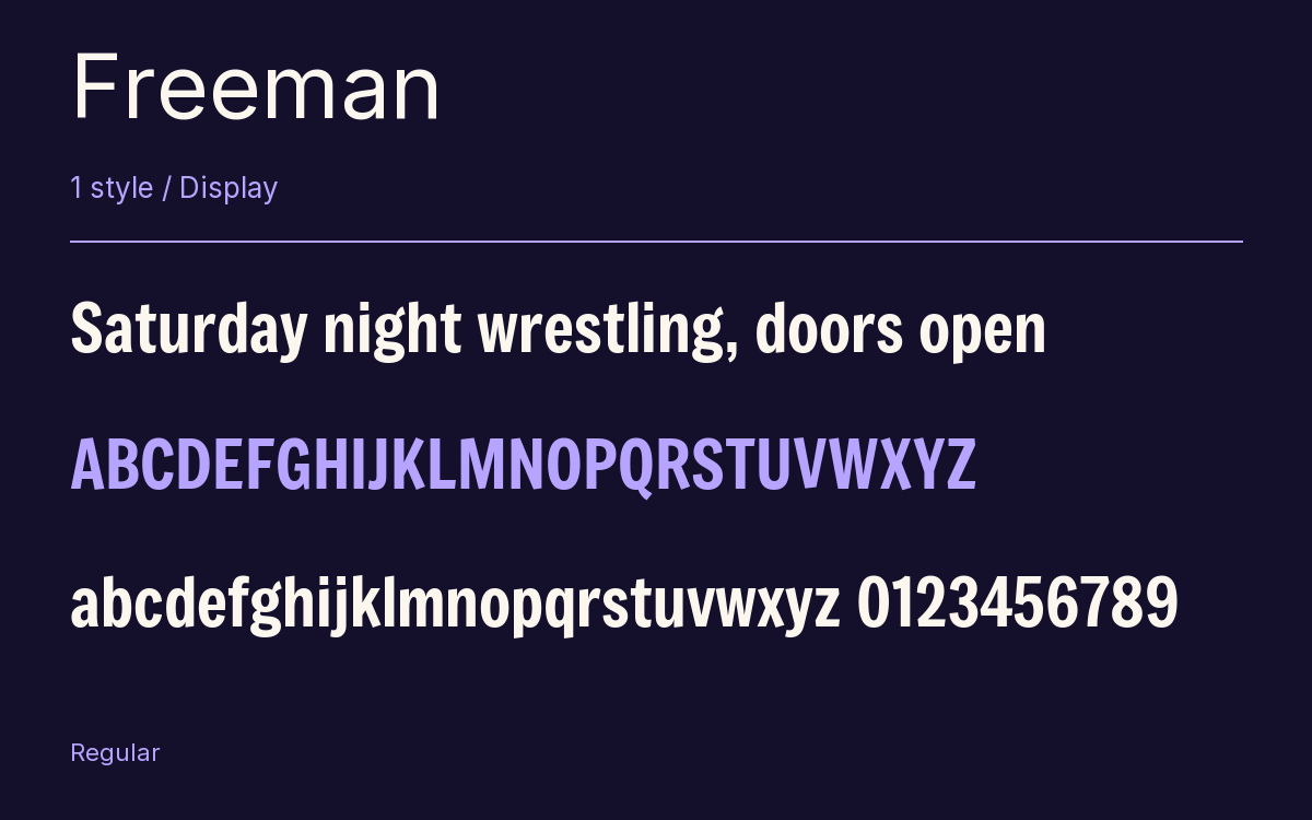Freeman type specimen with letters and figures