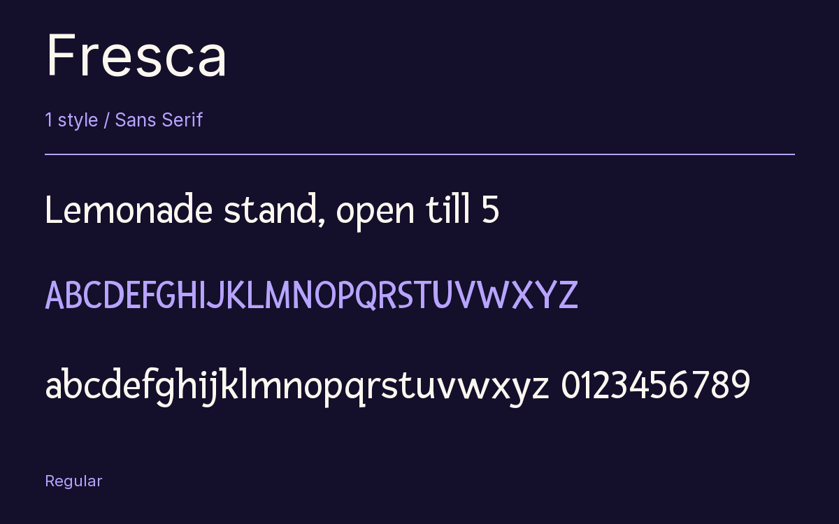 Fresca type specimen with letters and figures