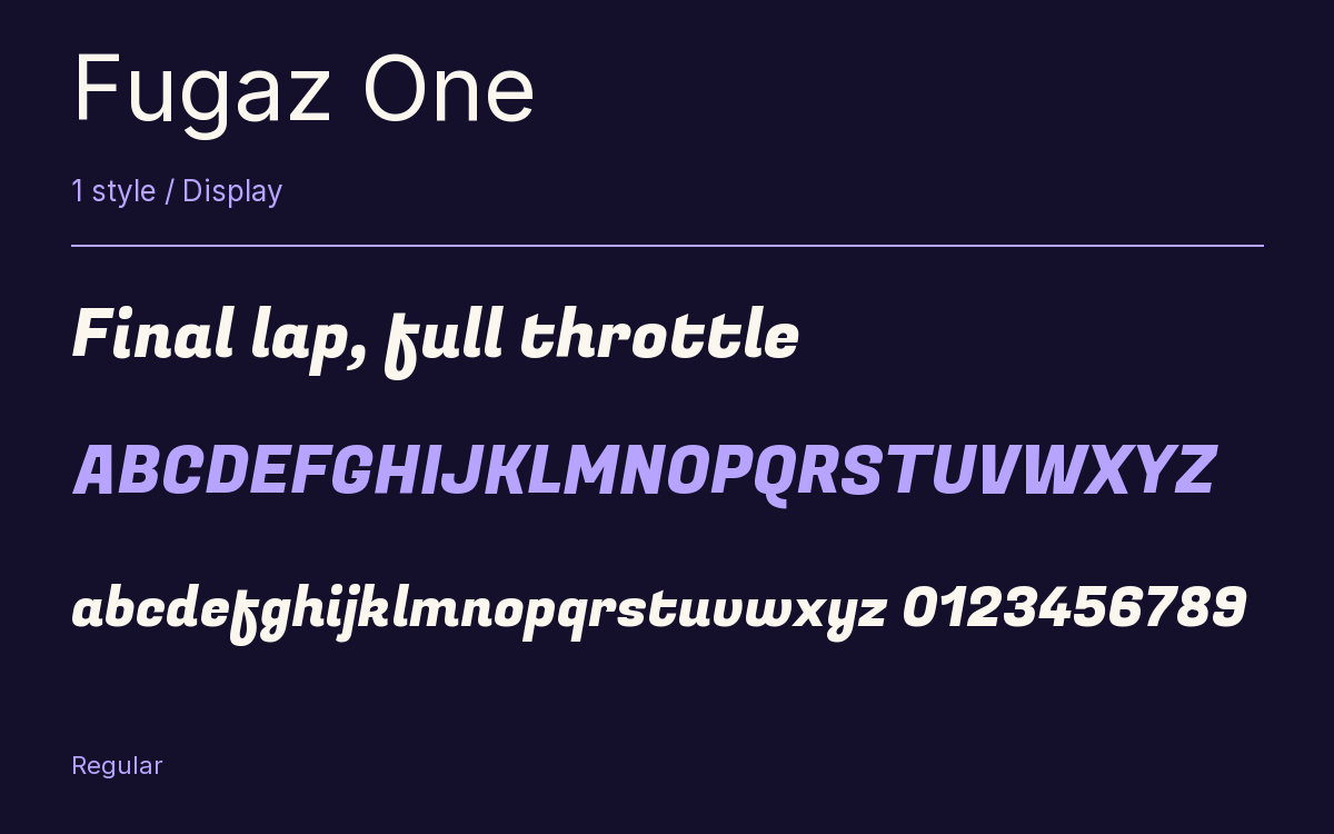 Fugaz One type specimen with letters and figures