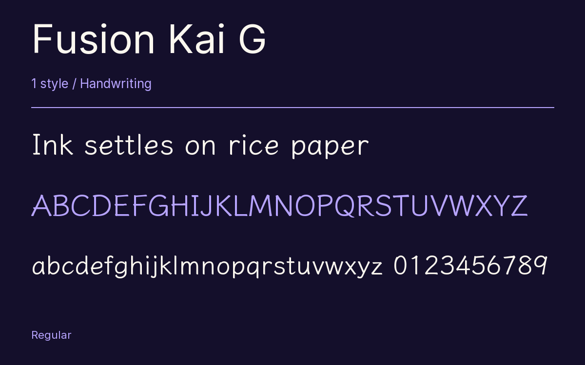 Fusion Kai G type specimen with letters and figures