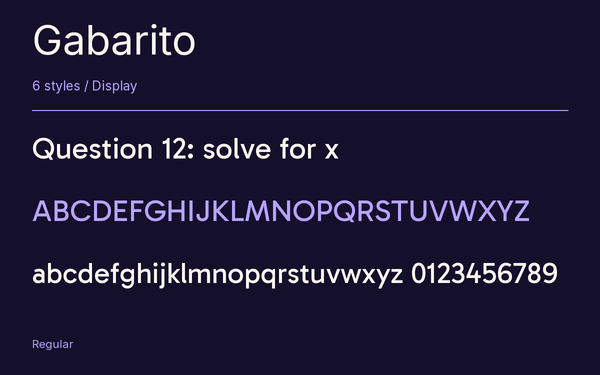 Gabarito type specimen with letters and figures