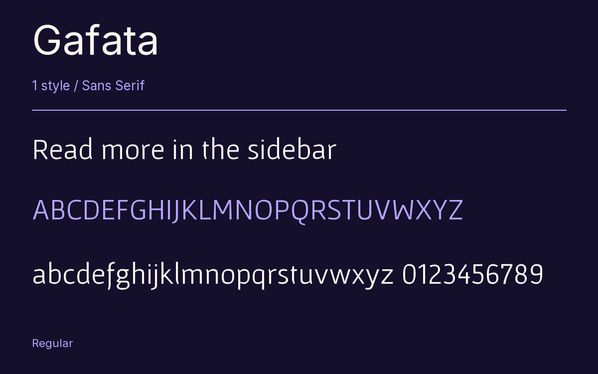 Gafata type specimen with letters and figures
