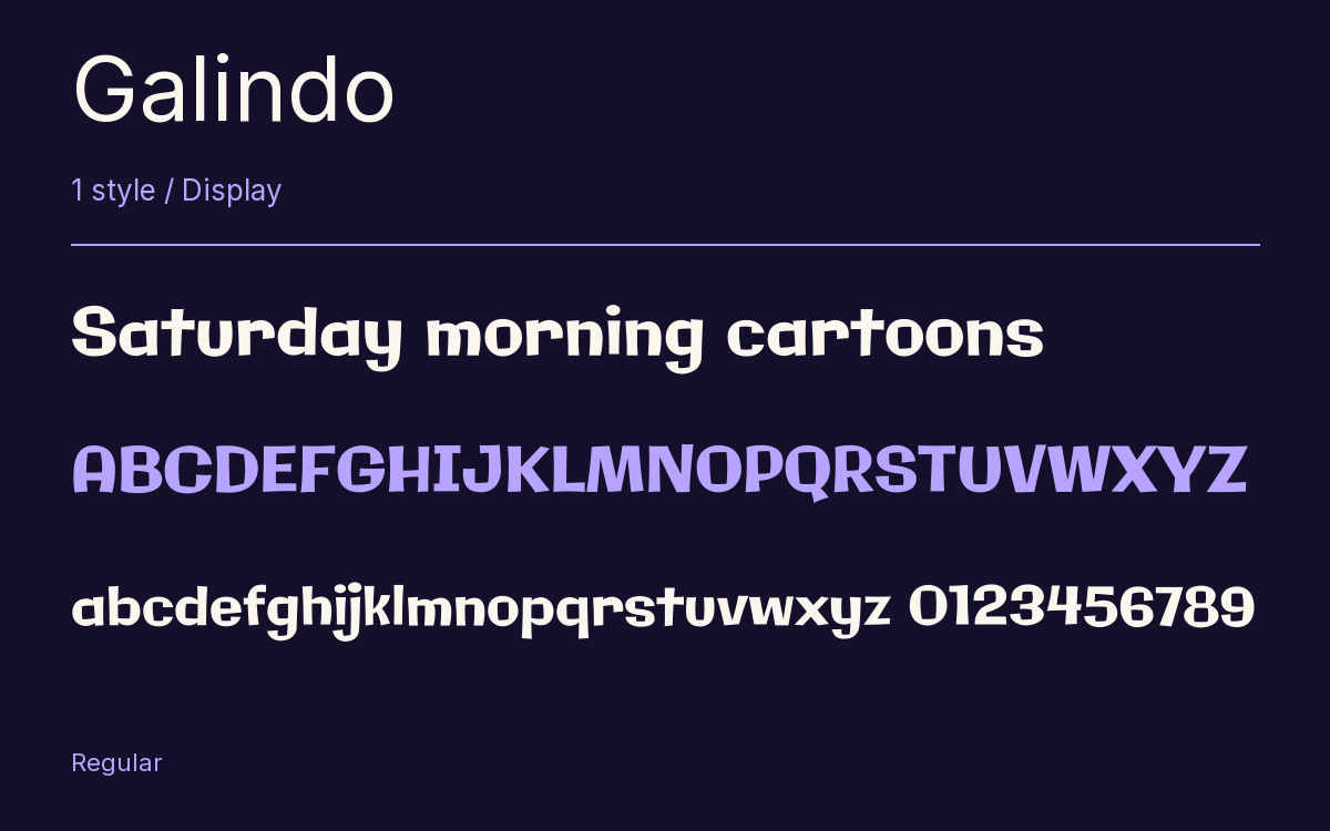 Galindo type specimen with letters and figures