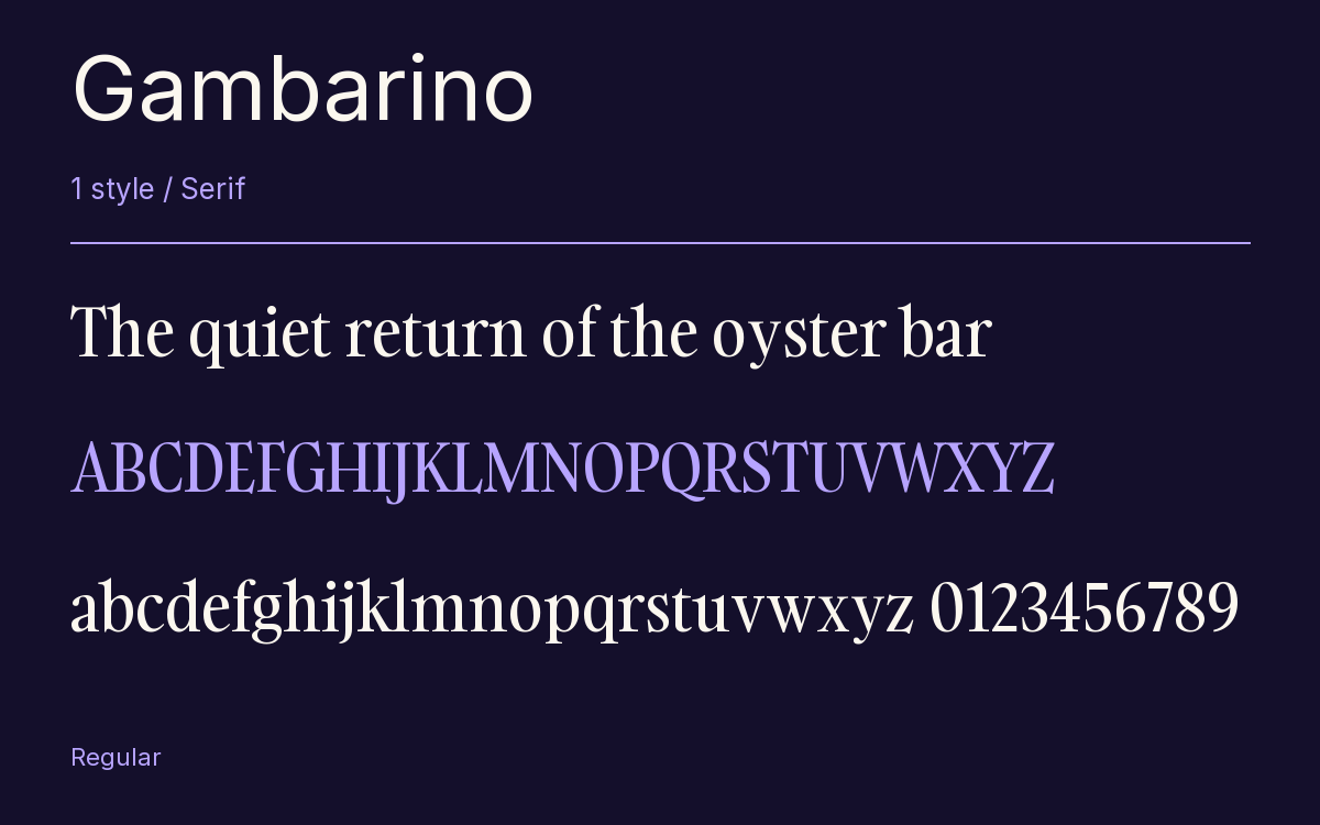Gambarino type specimen with letters and figures