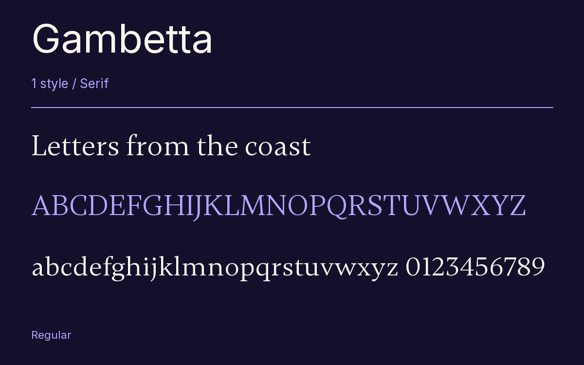 Gambetta type specimen with letters and figures