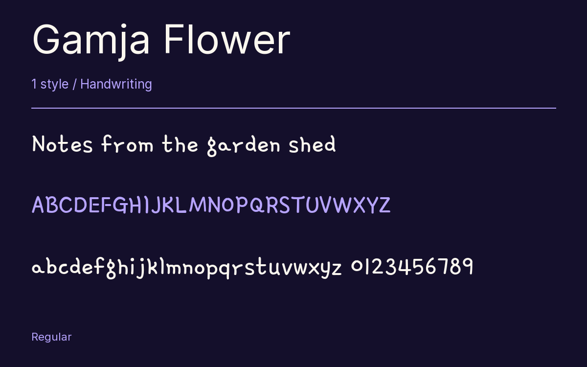 Gamja Flower type specimen with letters and figures