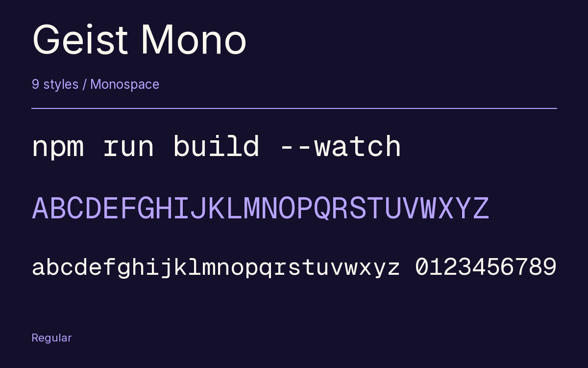 Geist Mono type specimen with letters and figures
