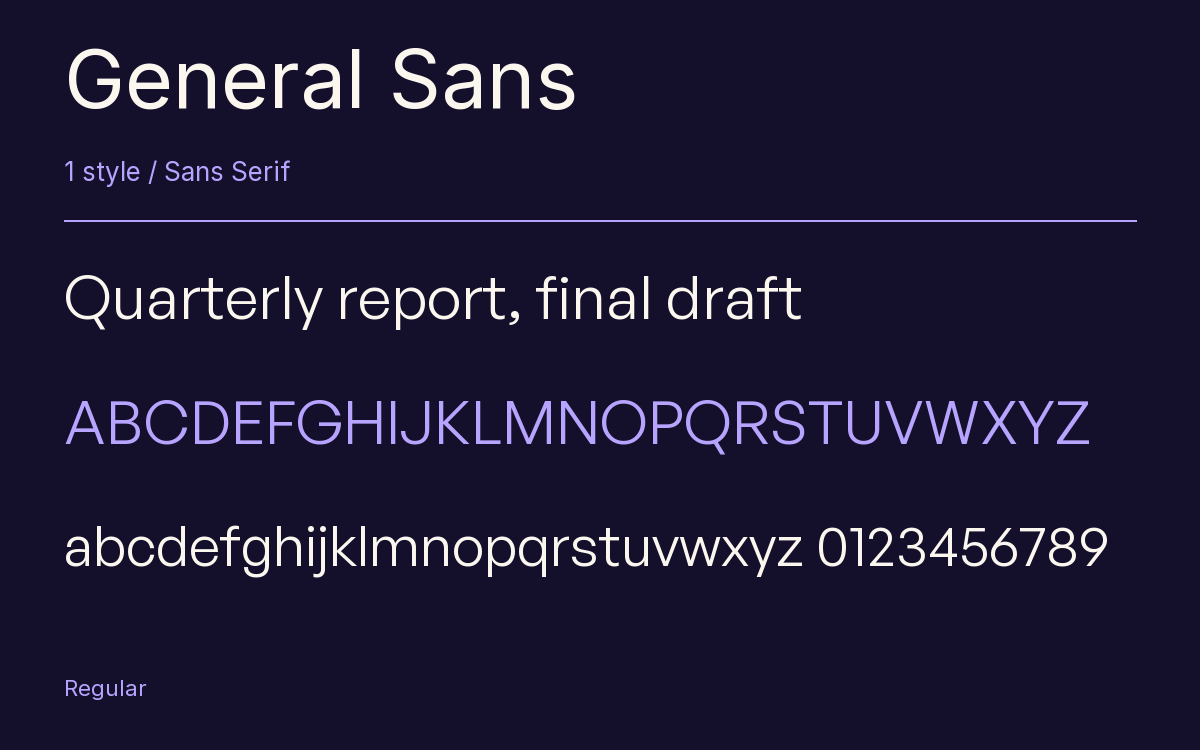General Sans type specimen with letters and figures