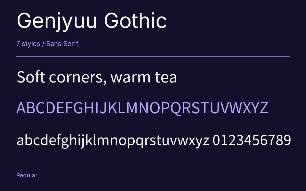 Genjyuu Gothic type specimen with letters and figures