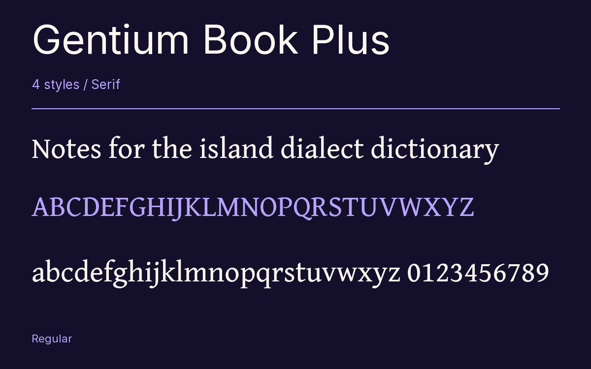 Gentium Book Plus type specimen with letters and figures