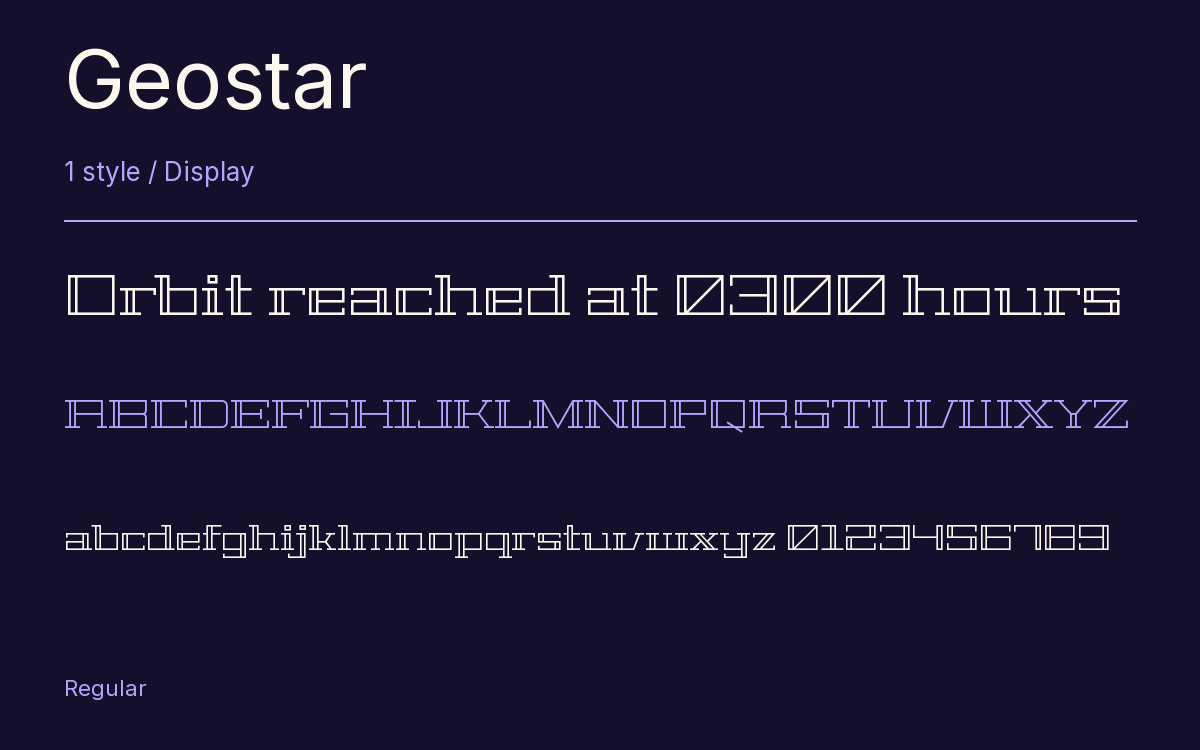 Geostar type specimen with letters and figures