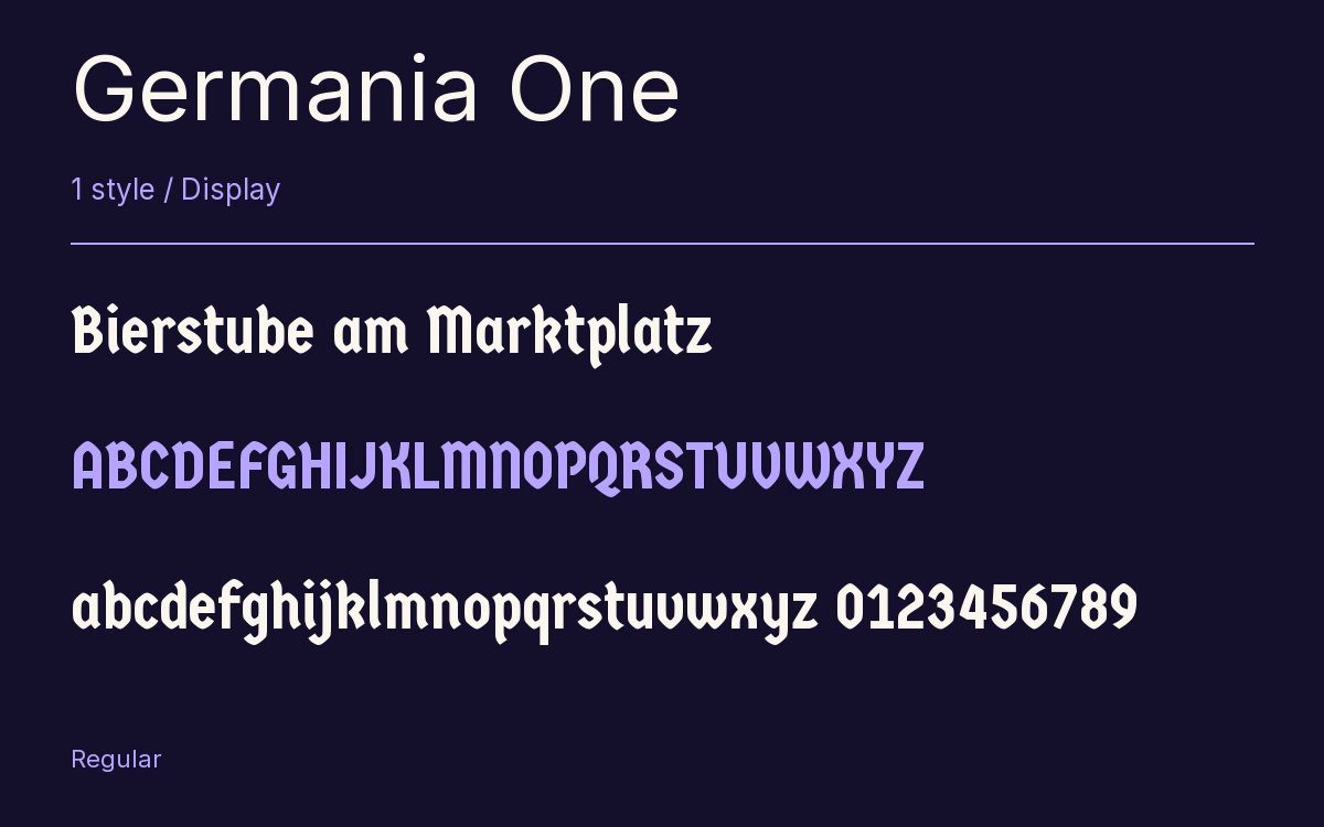 Germania One type specimen with letters and figures