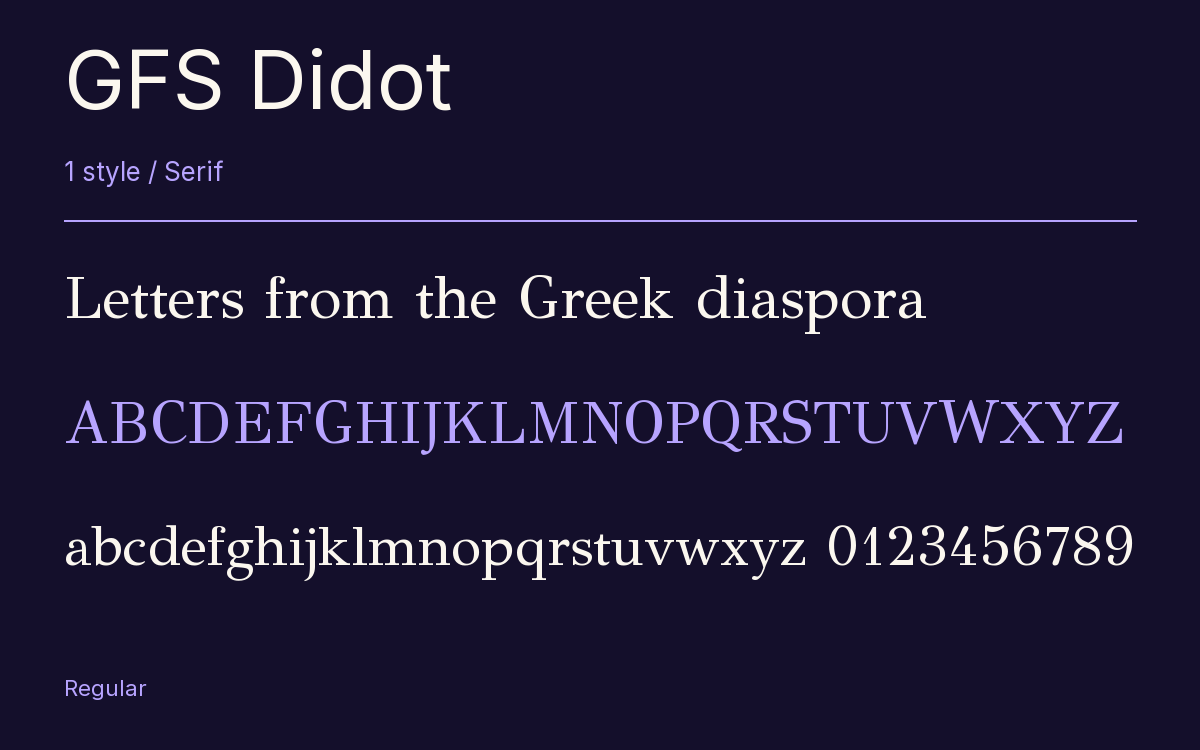 GFS Didot type specimen with letters and figures