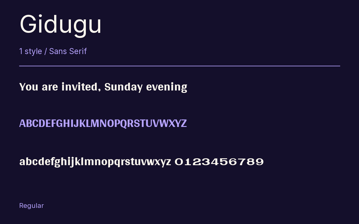 Gidugu type specimen with letters and figures