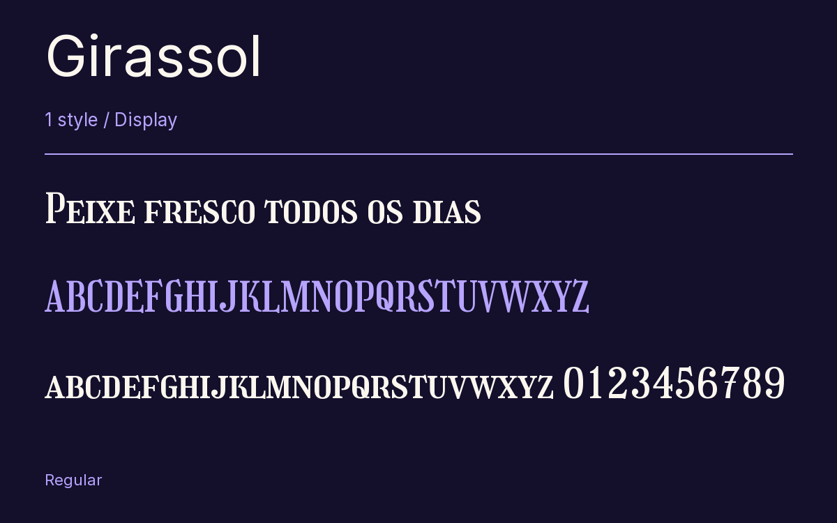 Girassol type specimen with letters and figures