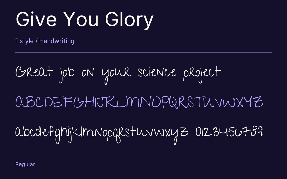 Give You Glory type specimen with letters and figures