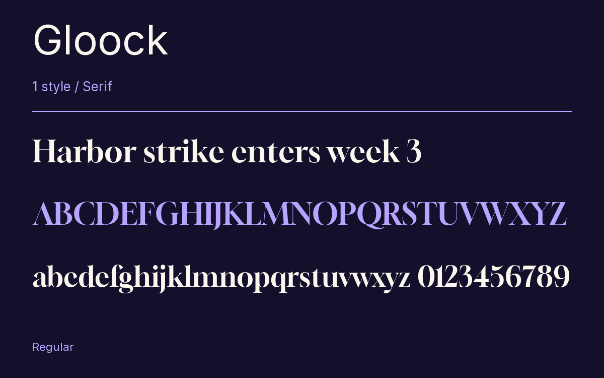 Gloock type specimen with letters and figures