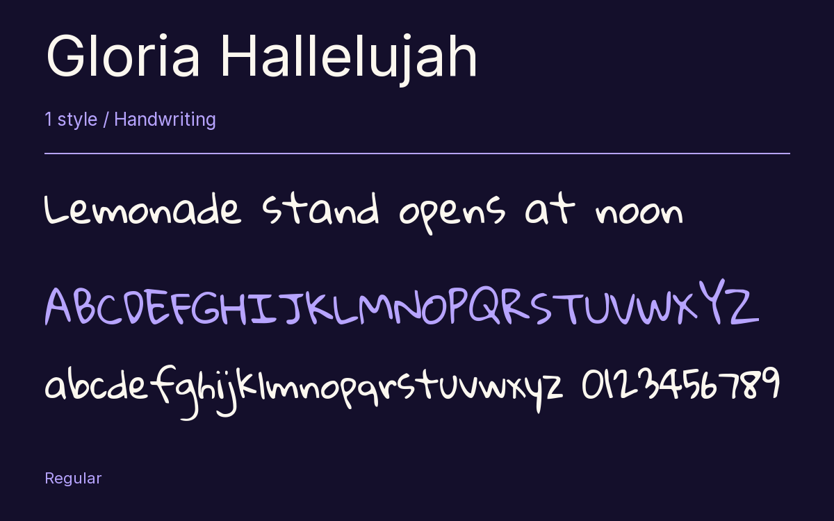 Gloria Hallelujah type specimen with letters and figures