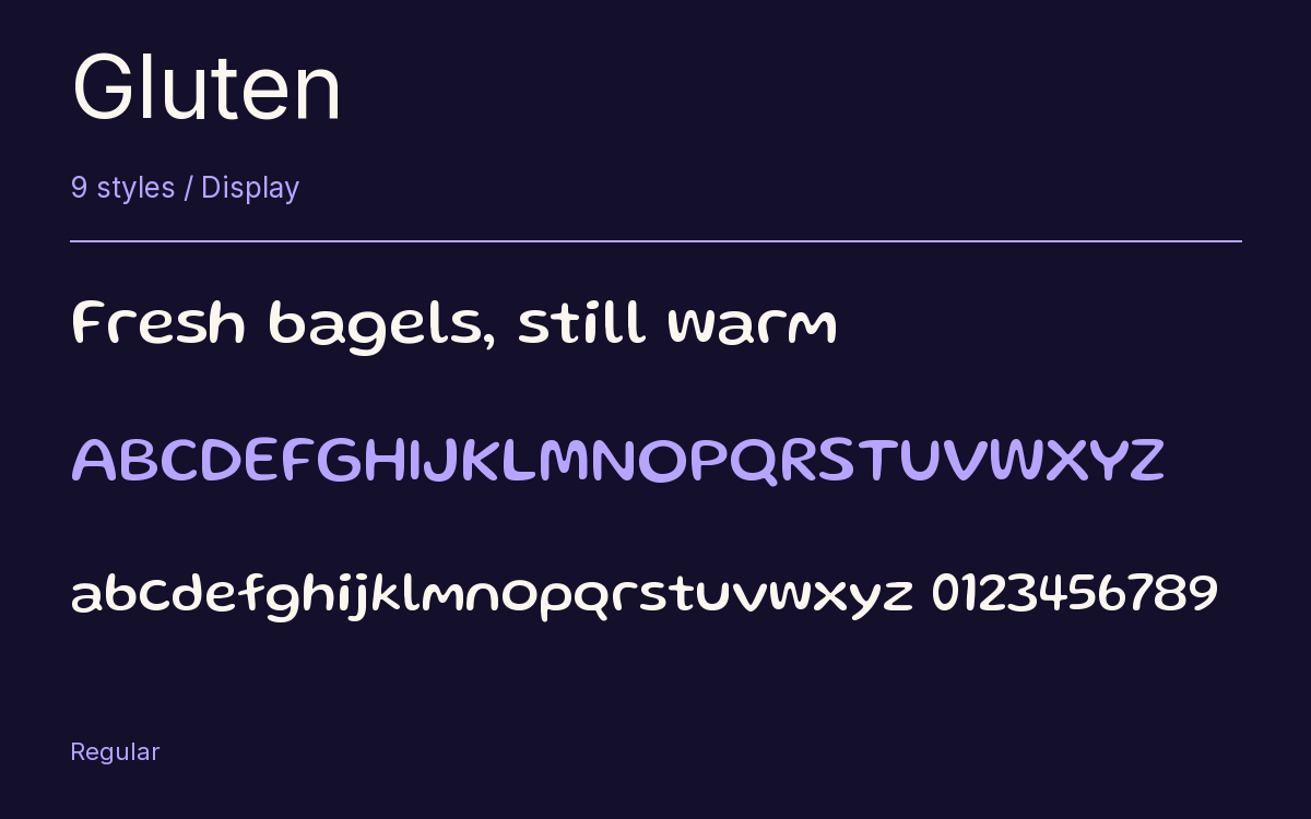 Gluten type specimen with letters and figures