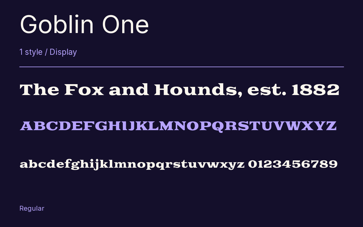 Goblin One type specimen with letters and figures