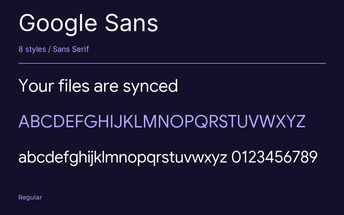 Google Sans type specimen with letters and figures