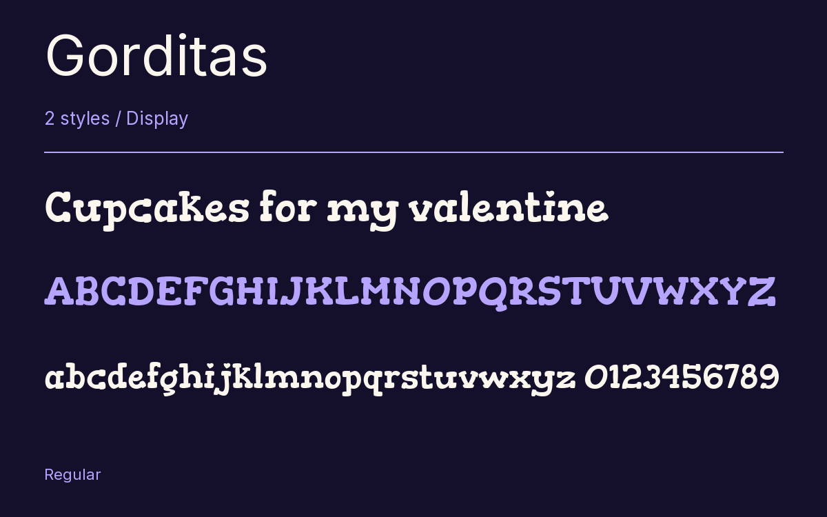 Gorditas type specimen with letters and figures