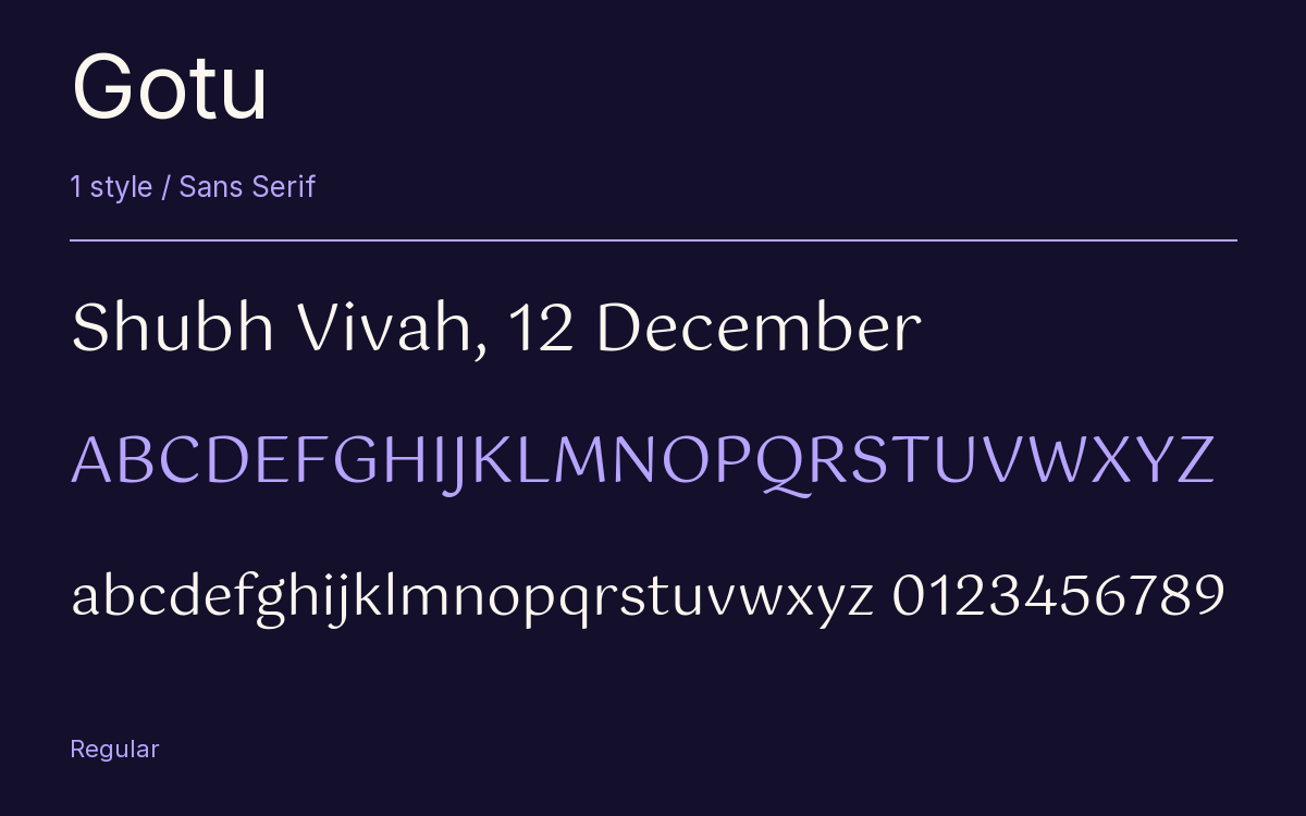 Gotu type specimen with letters and figures