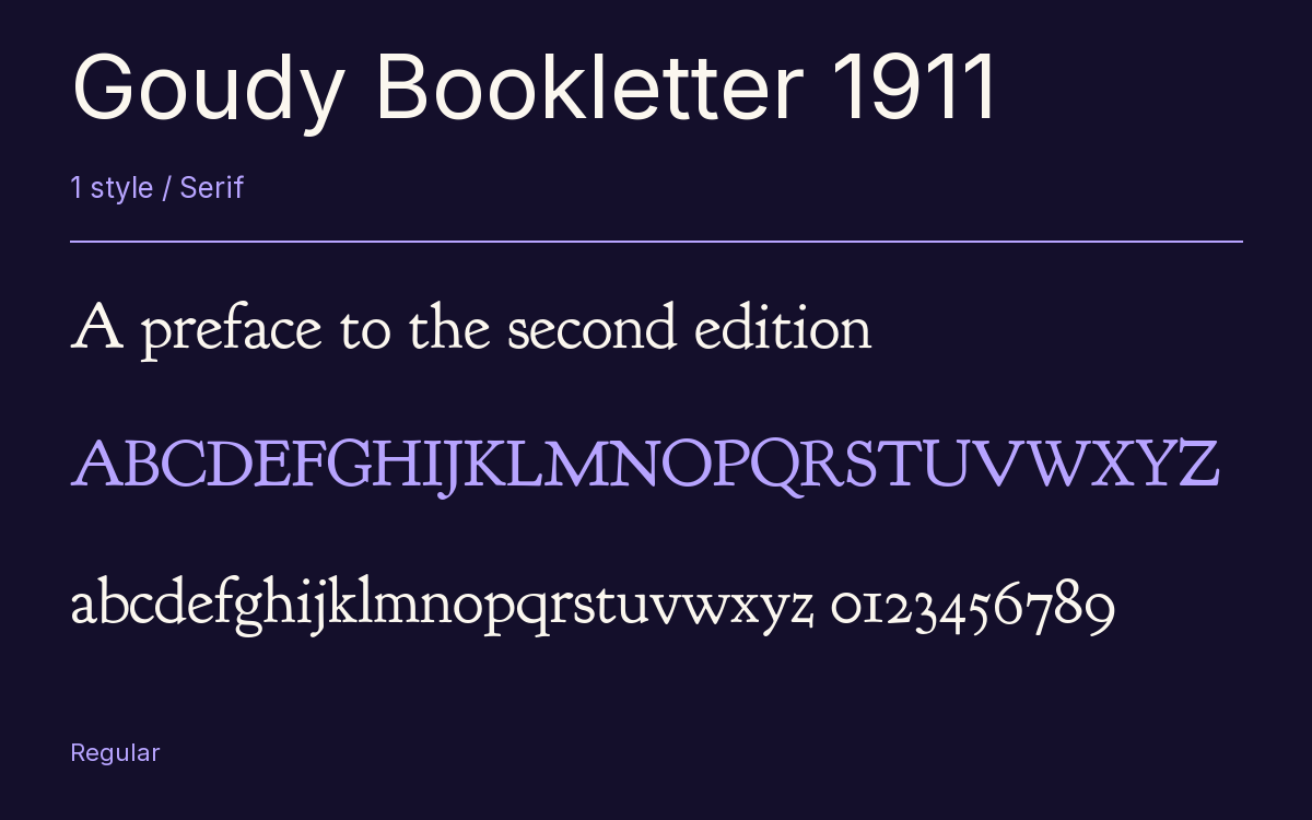 Goudy Bookletter 1911 type specimen with letters and figures
