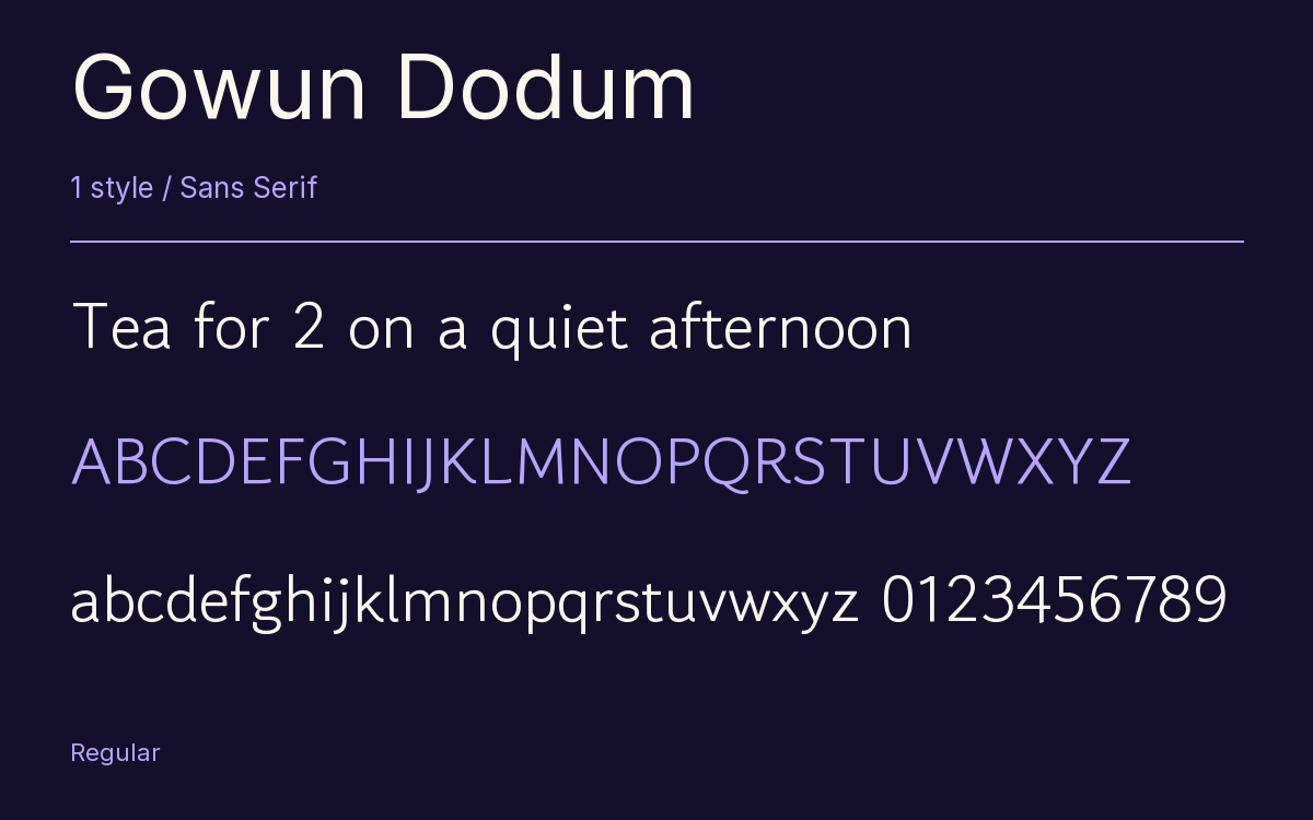 Gowun Dodum type specimen with letters and figures