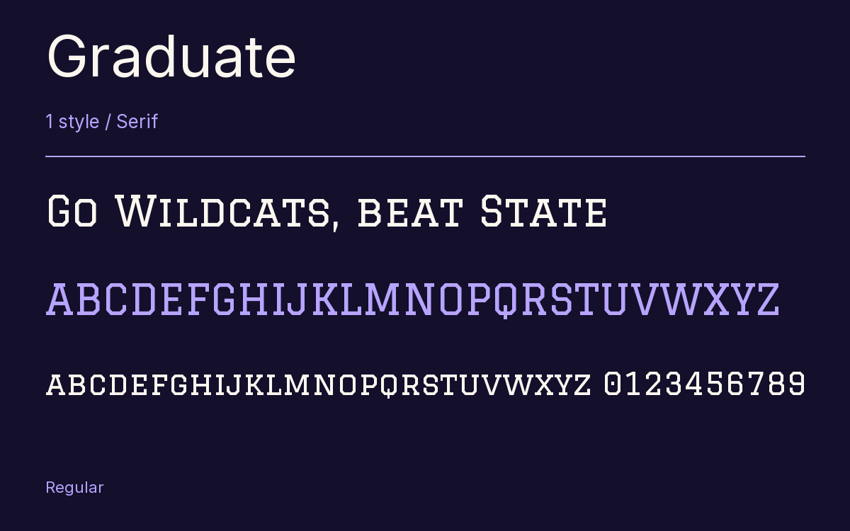 Graduate type specimen with letters and figures