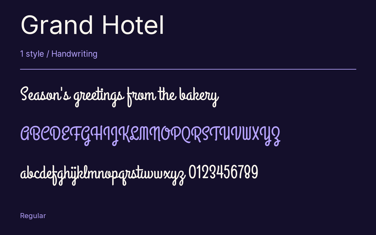 Grand Hotel type specimen with letters and figures