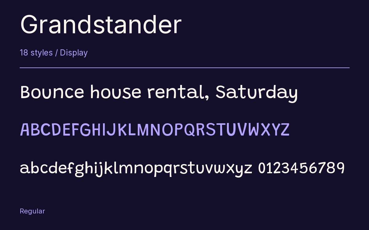 Grandstander type specimen with letters and figures