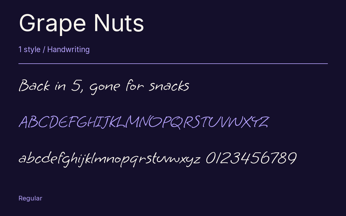 Grape Nuts type specimen with letters and figures